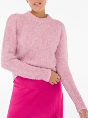 J.Crew Fuzzy Puff-Sleeve Sweater- Heather Petal Pink (Size Medium)